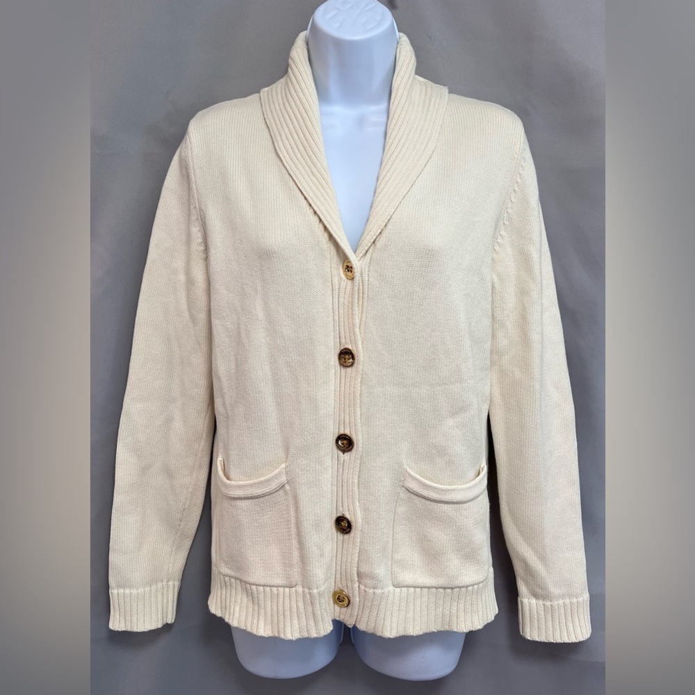Lauren Ralph Lauren Long Sleeve Gold Button Ivory‎ Cardigan Sweater Sz Medium